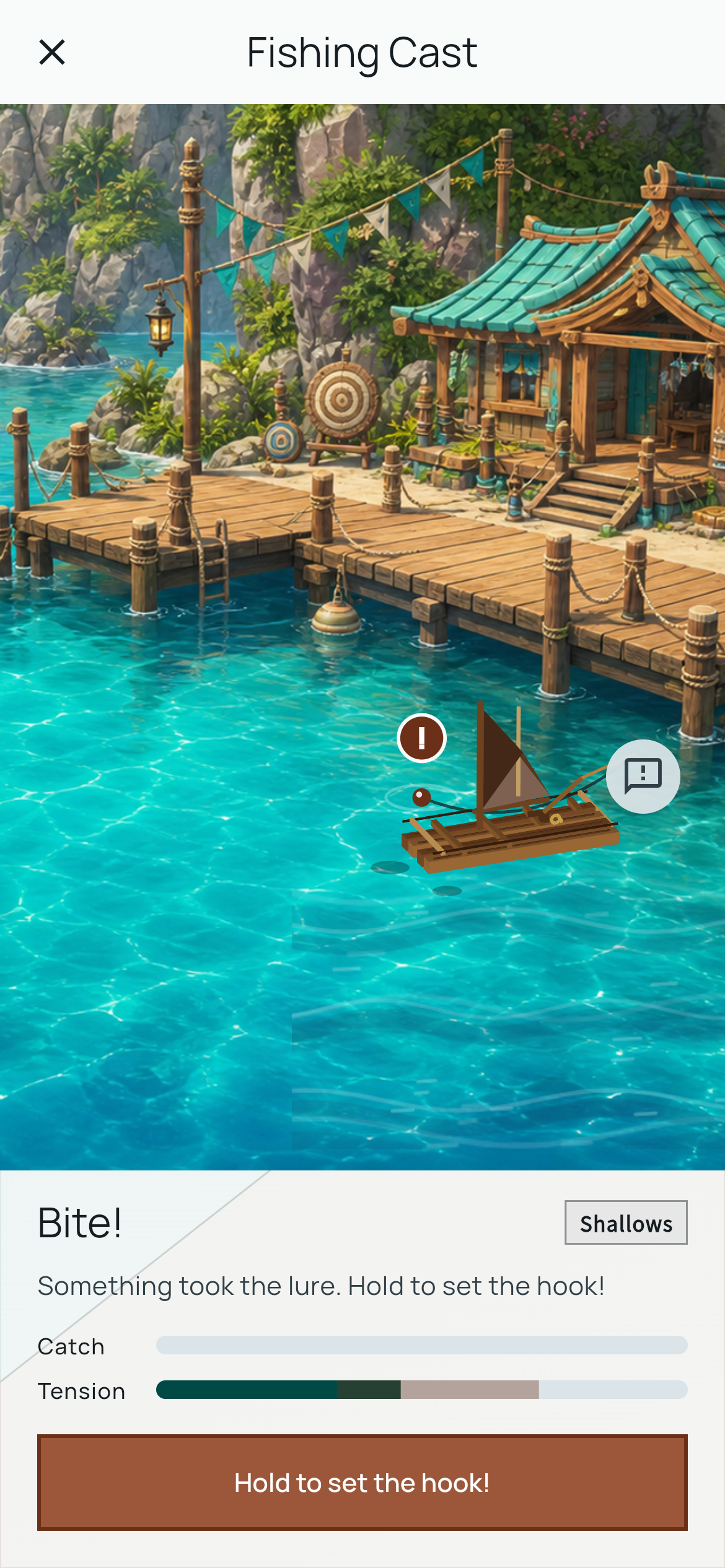 The Shaded fishing cast minigame at Starter Waters